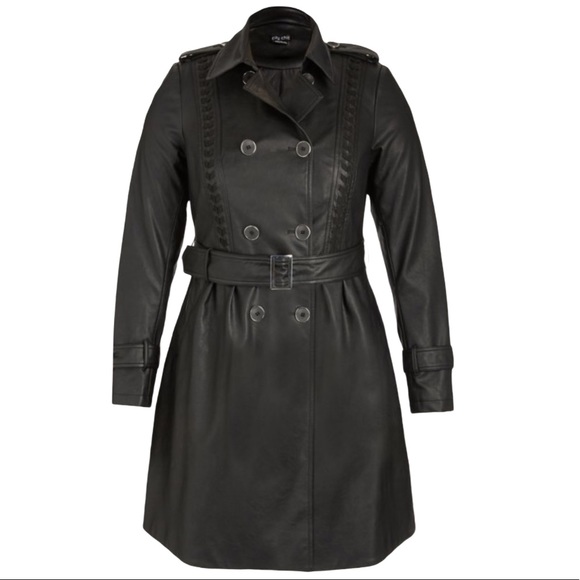 City Chic Jackets & Blazers - City Chic Trench Coat Sz XS 14 Black Vinyl Weave